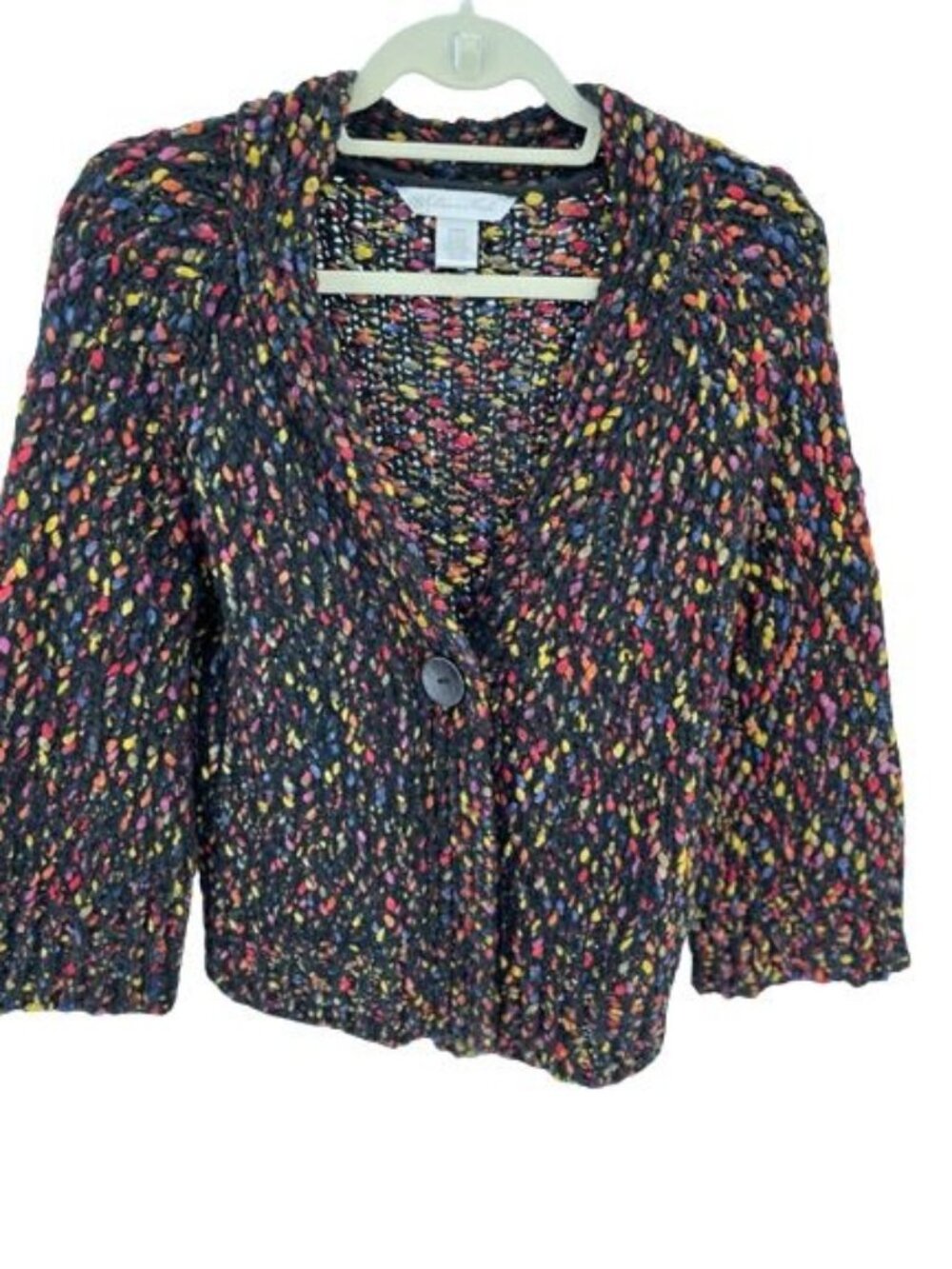 Jillian Nicole Ladies Crochet Sweater, Black, Multicolor, Button Closure Large